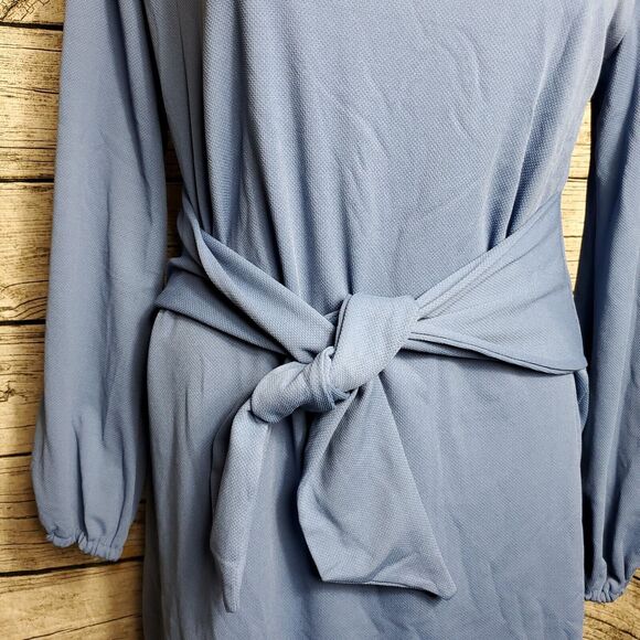 PRETTYGARDEN Long Lantern Sleeve Crewneck Tie Waist Knit Cocktail Dress Size XL - Picture 4 of 12